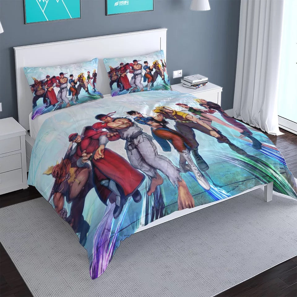 Street Fighter Quilt Cover Pillowcase Bedding Set Home Bedroom Decor