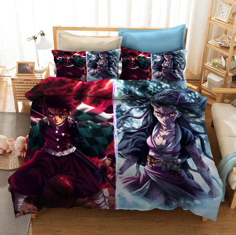 Demon Slayer Kimetsu No Yaiba Kochou Shinobu Quilt Cover Pillowcase Bedding Set Home Bedroom Decor