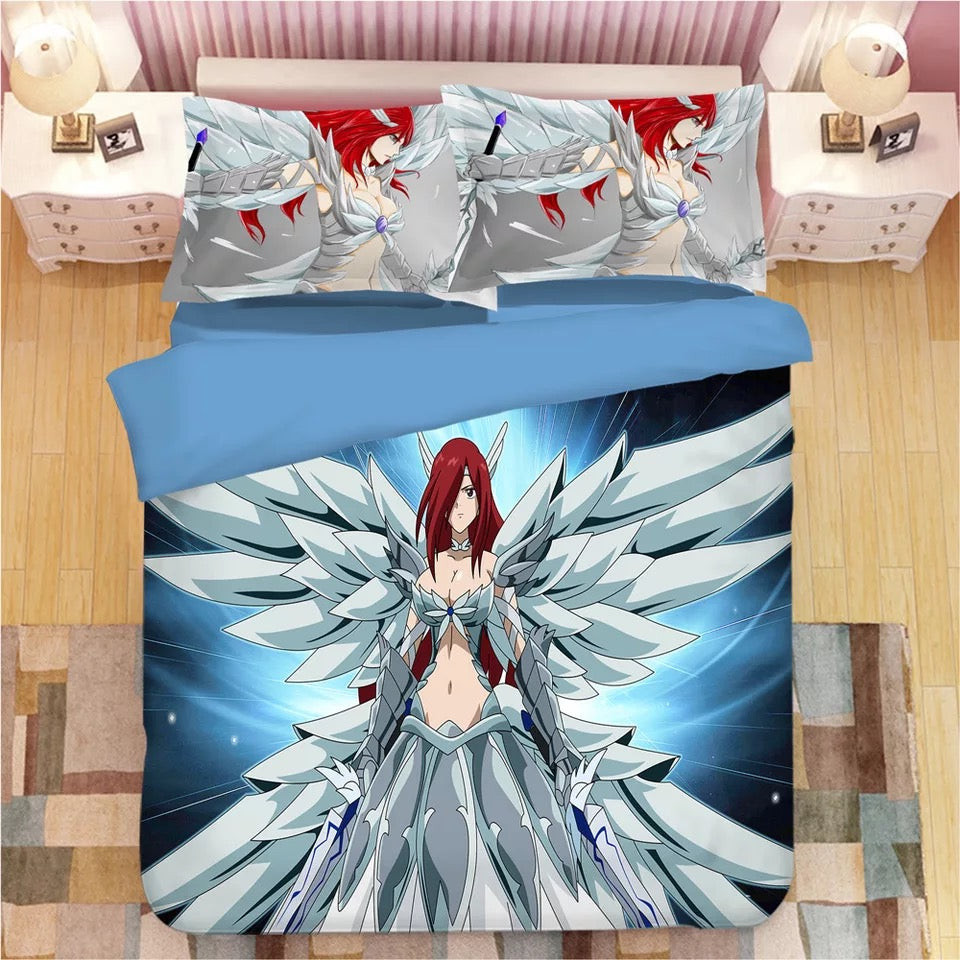 Fairy Tail Erza Scarlet Quilt Cover Pillowcase Bedding Set Home Bedroom Decor