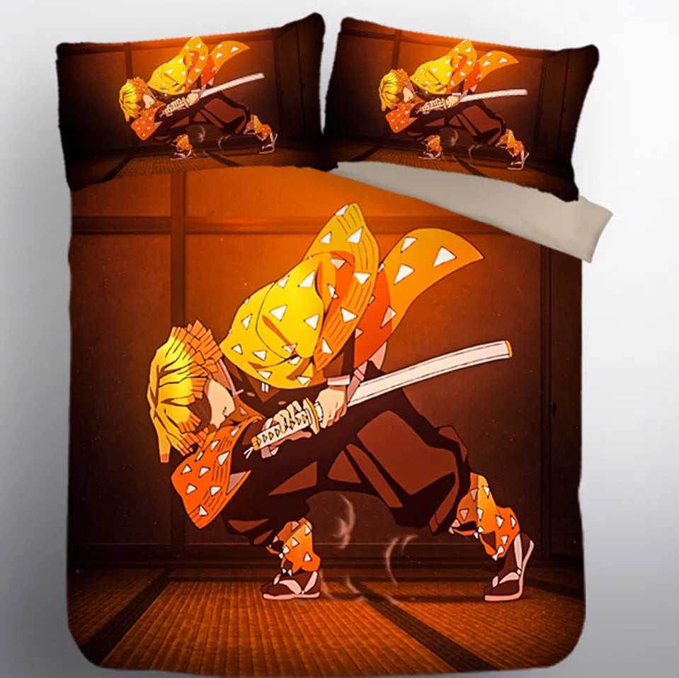 Demon Slayer Kimetsu No Yaiba Agatsuma Zenitsu Quilt Cover Pillowcase Bedding Set Home Bedroom Decor