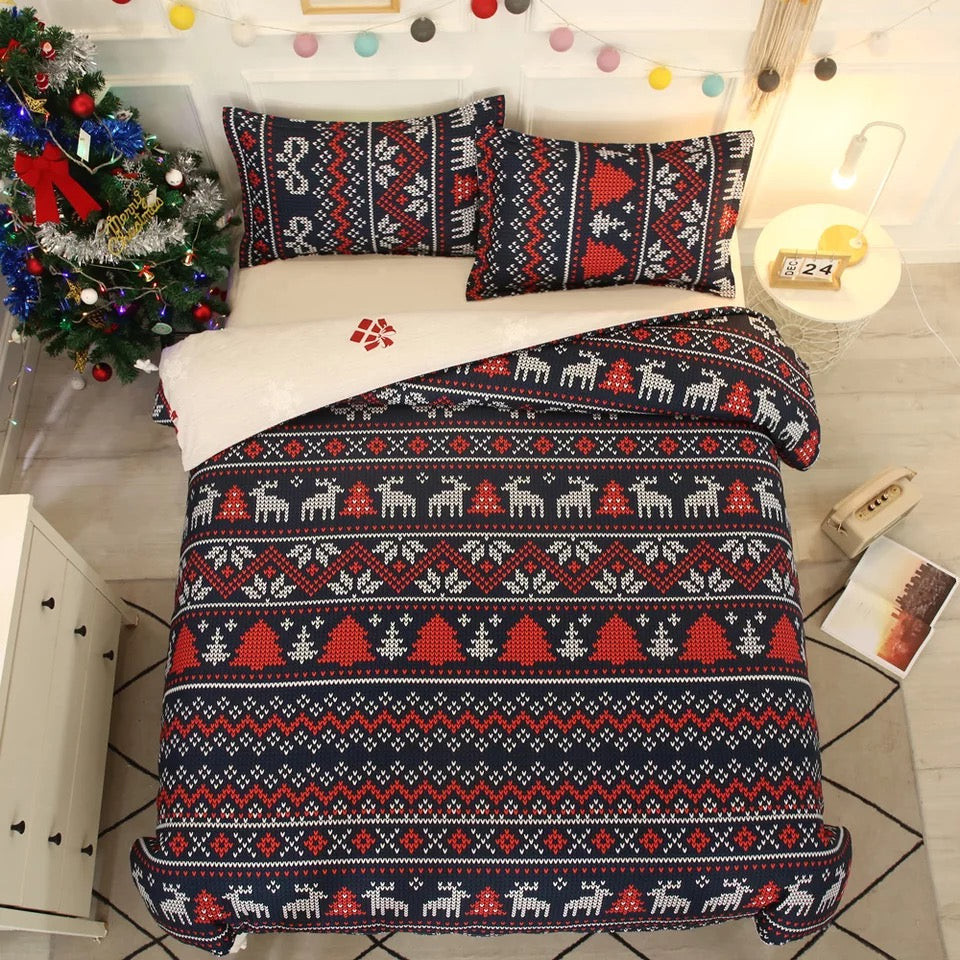 Merry Christmas Quilt Cover Pillowcase Bedding Set Home Bedroom Decor