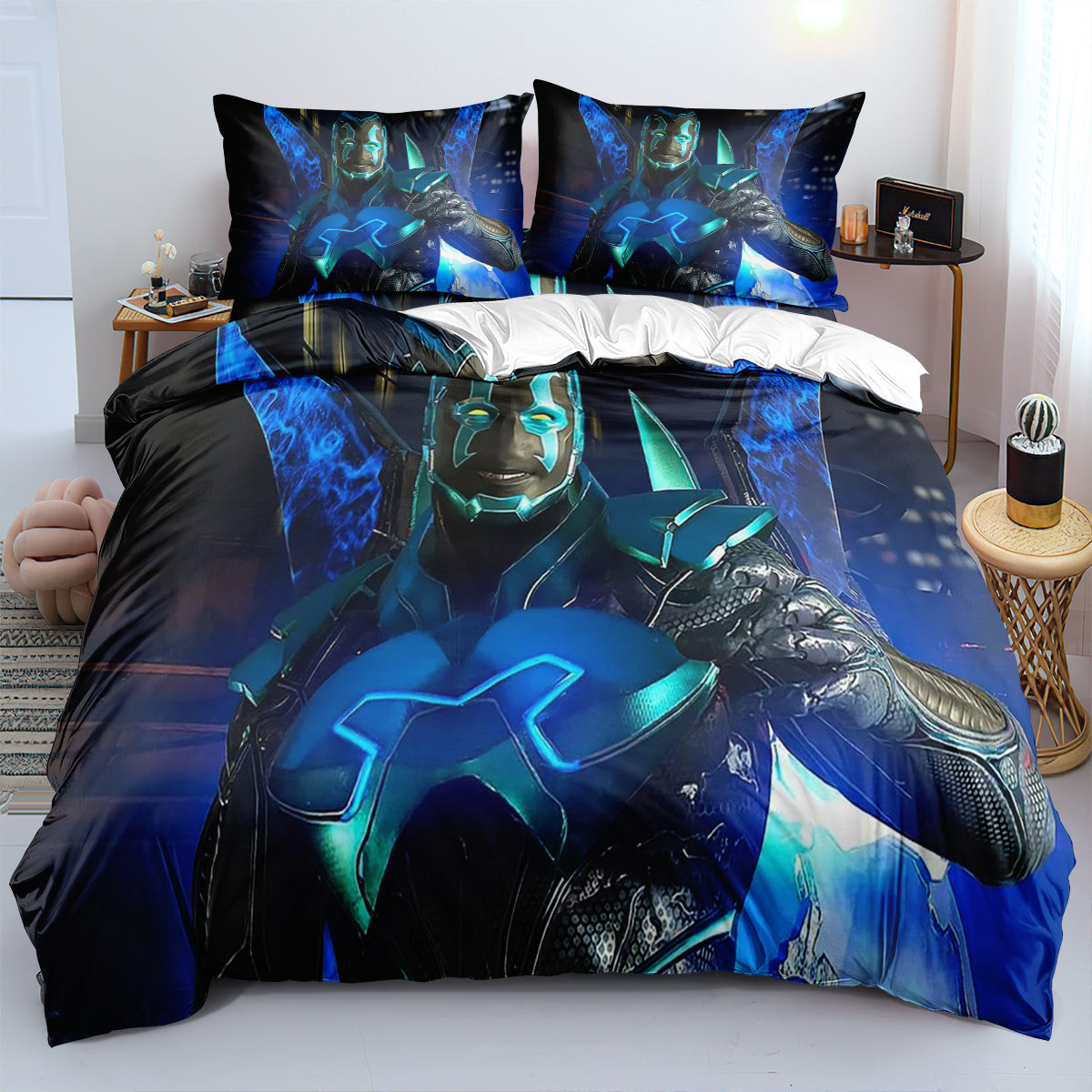 Blue Beetle Quilt Cover Pillowcase Bedding Set Home Bedroom Decor