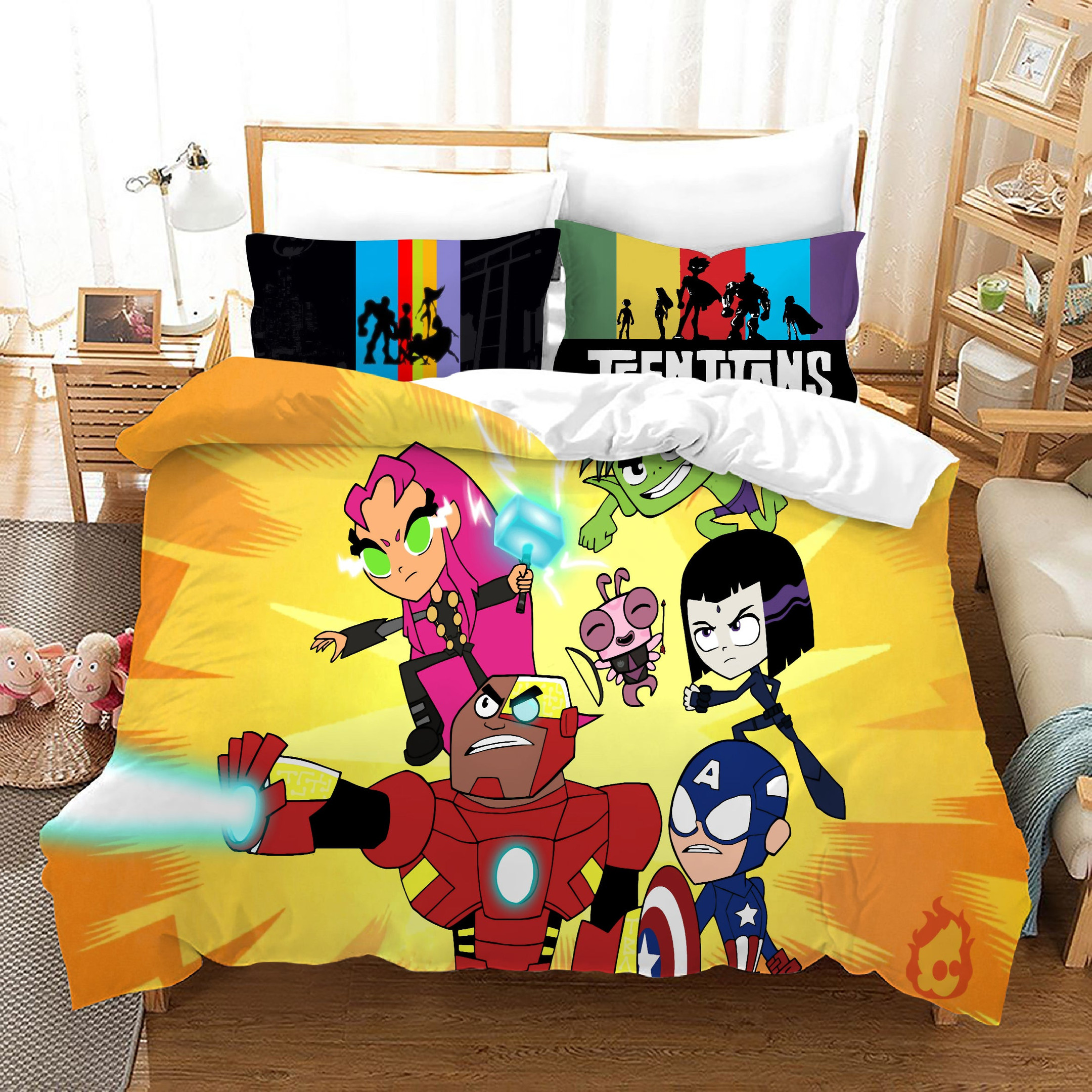 Teen Titans Go Quilt Cover Pillowcase Bedding Set Home Bedroom Decor