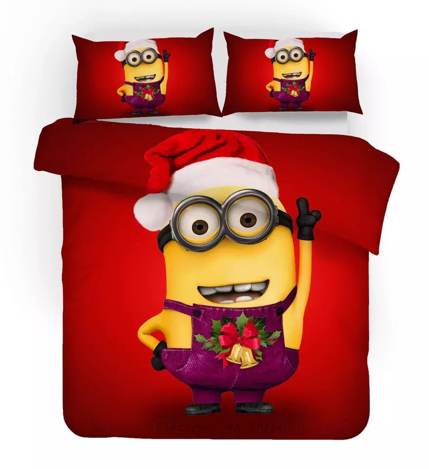 Despicable Me Minions Christmas Quilt Cover Pillowcase Bedding Set Home Bedroom Decor
