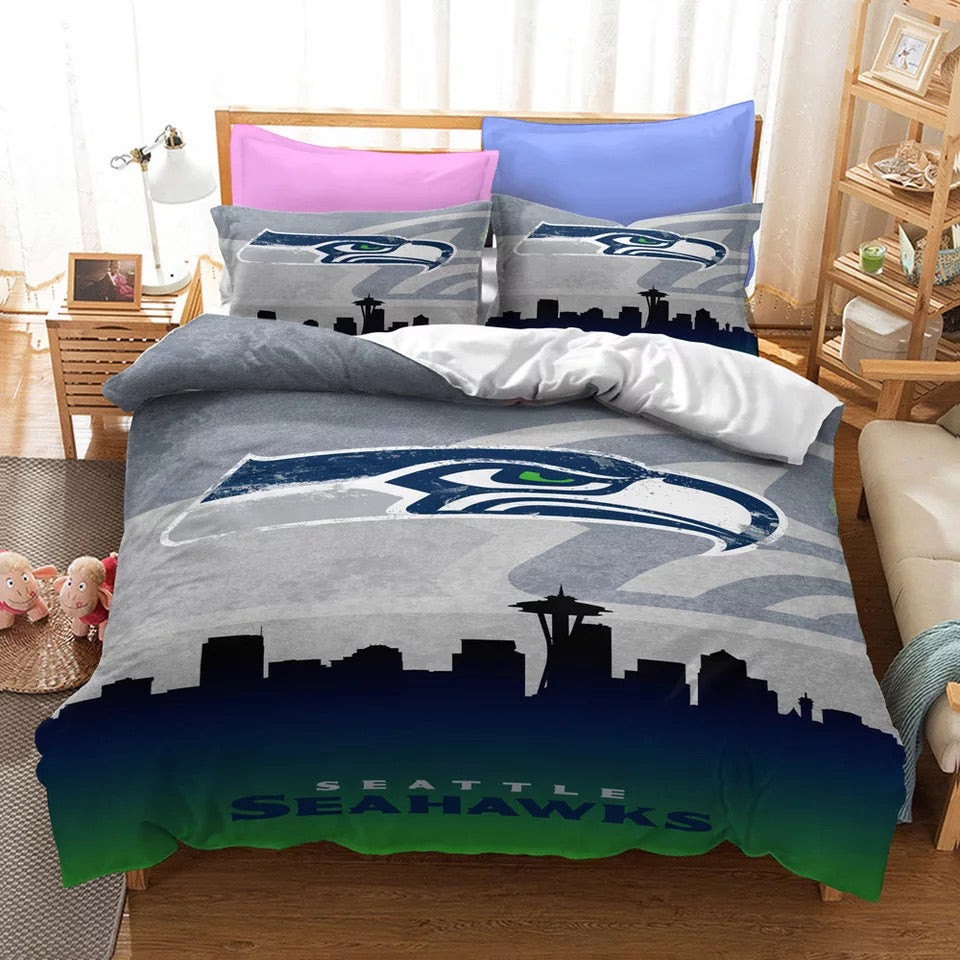 Seattle Football Seahawk Quilt Cover Pillowcase Bedding Set Home Bedroom Decor