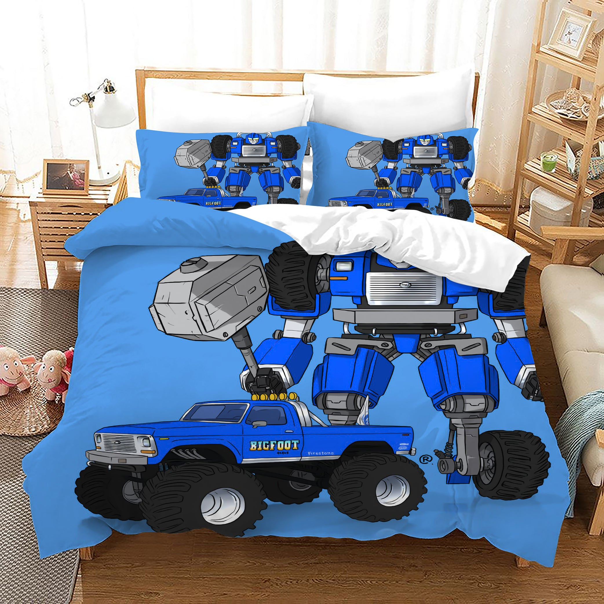 Monster Truck Quilt Cover Pillowcase Bedding Set Home Bedroom Decor