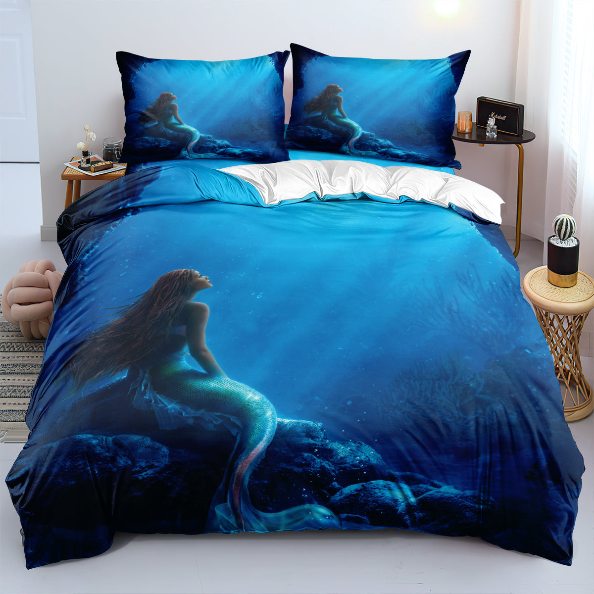 The Little Mermaid Quilt Cover Pillowcase Bedding Set Home Bedroom Decor