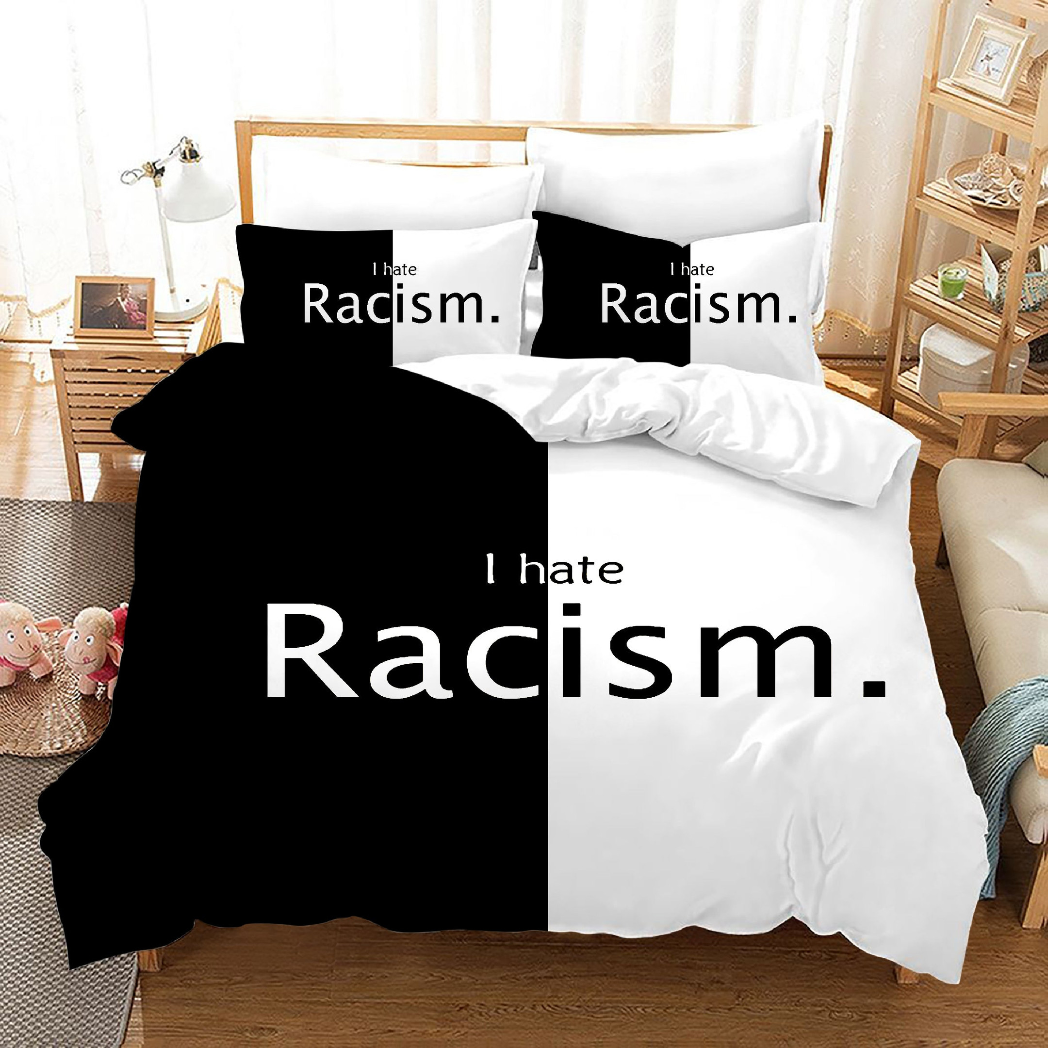 No Racism Quilt Cover Pillowcase Bedding Set Home Bedroom Decor