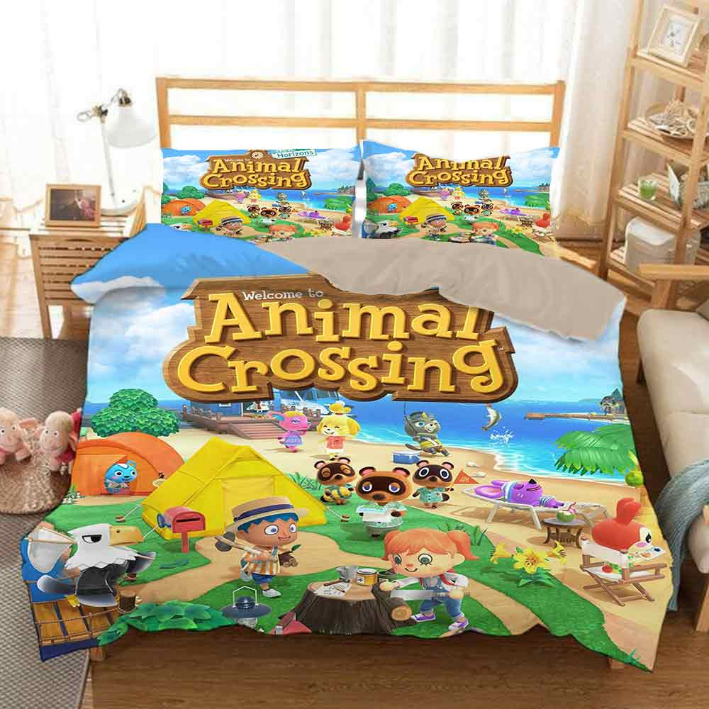 Animal Crossing Tom Nook Quilt Cover Pillowcase Bedding Set Home Bedroom Decor