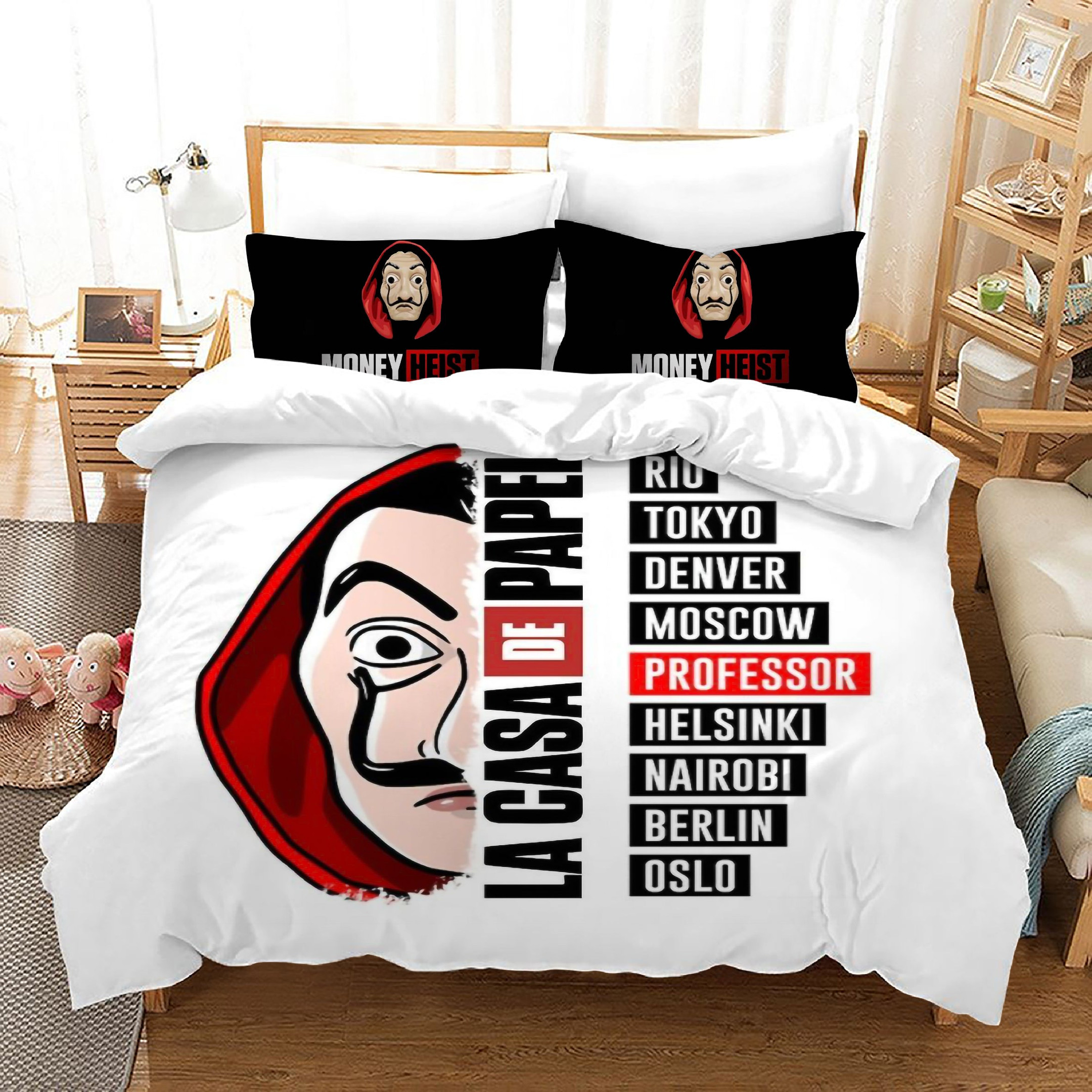 La Casa De Papel Quilt Cover Pillowcase Bedding Set Home Bedroom Decor