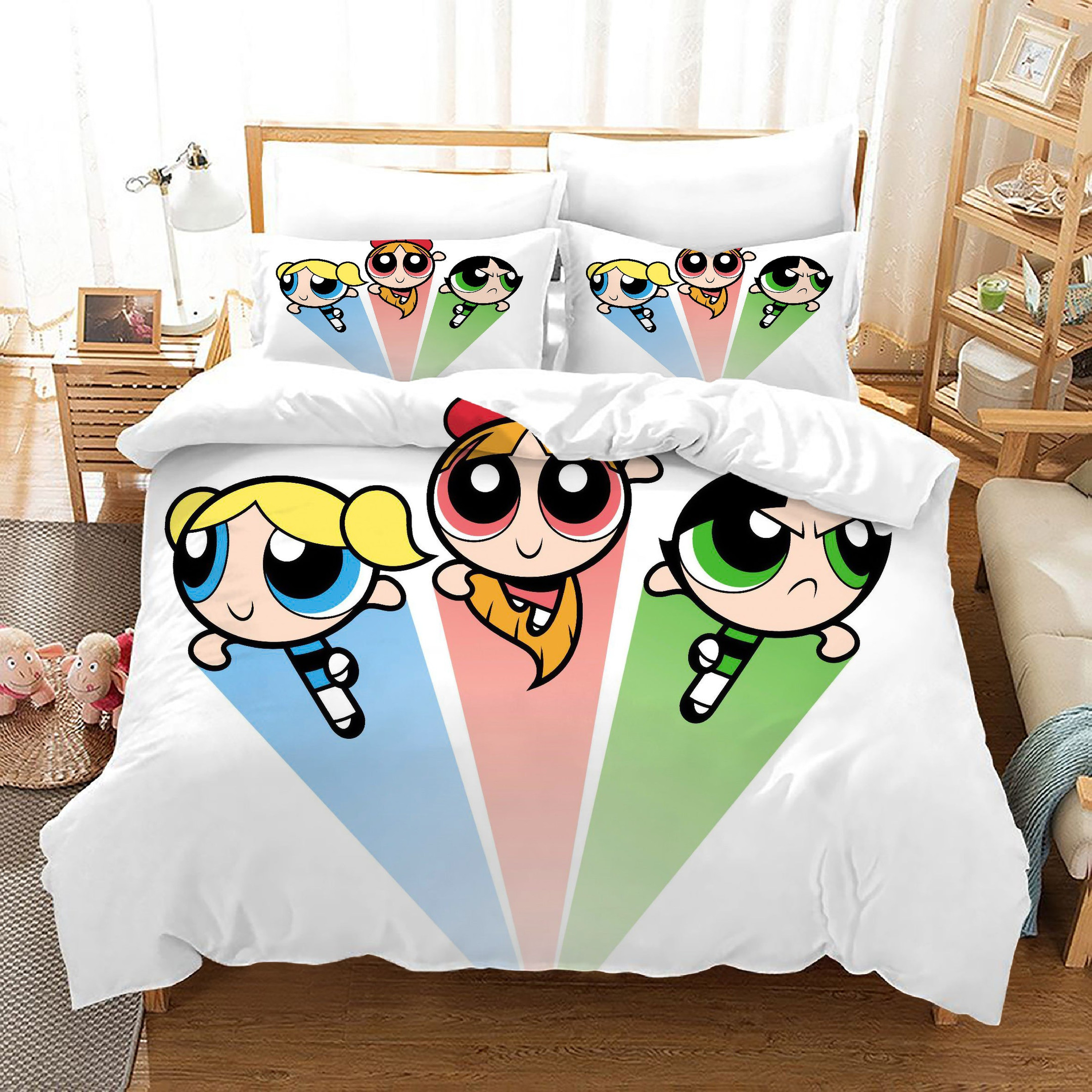 The Powerpuff Girls Quilt Cover Pillowcase Bedding Set Home Bedroom Decor