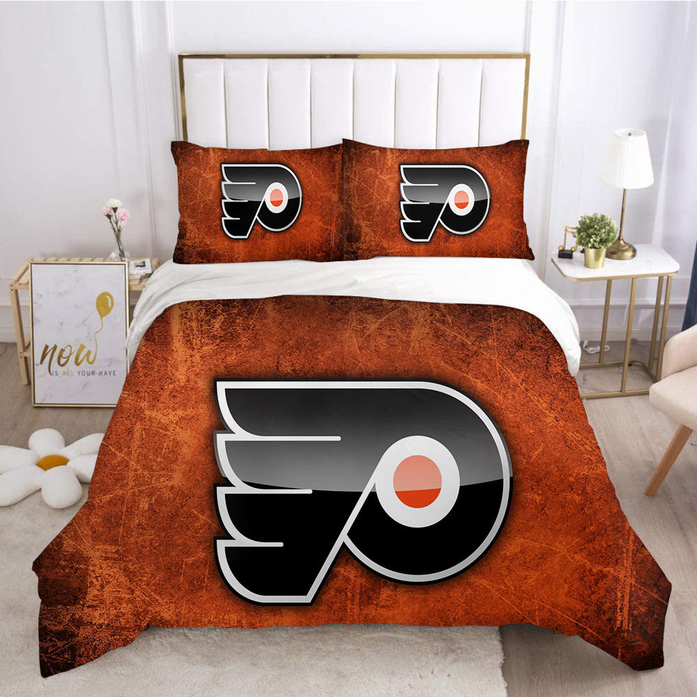 Philadelphia Flyers Hockey League Quilt Cover Pillowcase Bedding Set Home Bedroom Decor