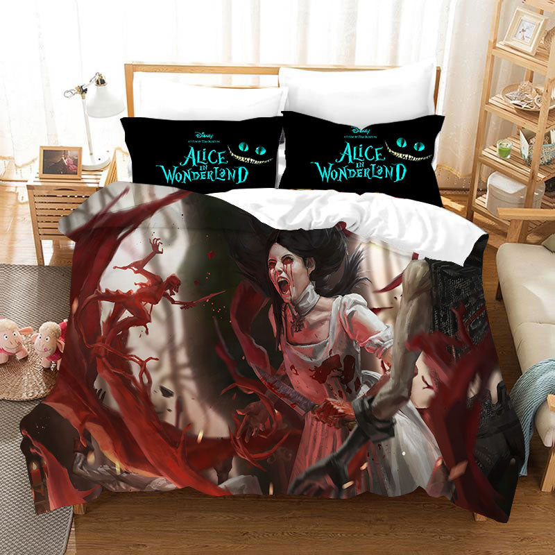 Alice In Wonderland Quilt Cover Pillowcase Bedding Set Home Bedroom Decor