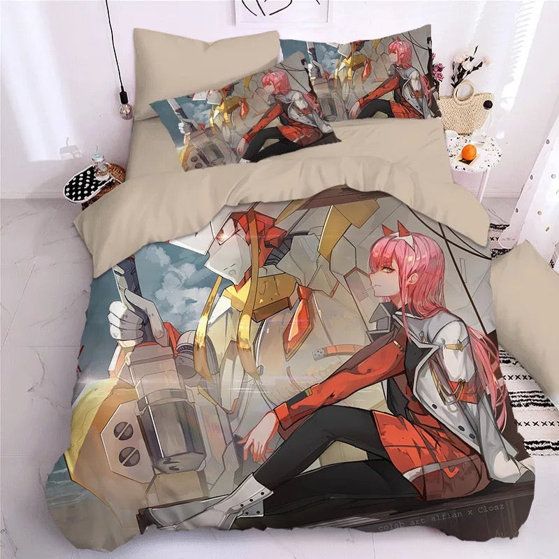 Darling In The Franxx Hiro Zero Two Ichigo Quilt Cover Pillowcase Bedding Set Home Bedroom Decor