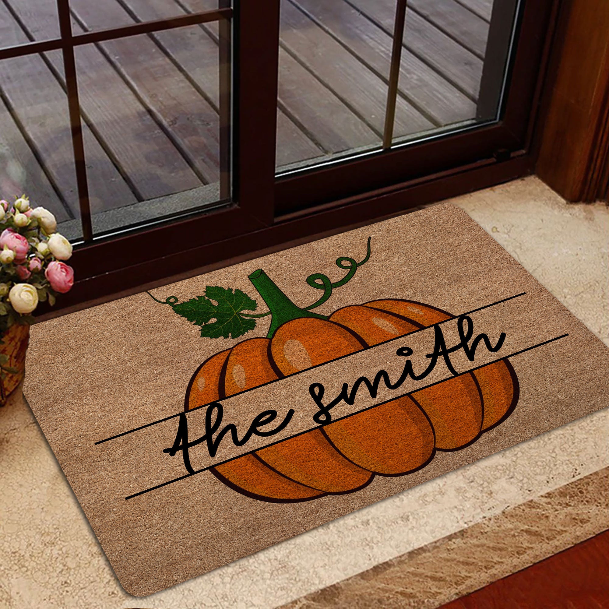 Pumpkin Doormat, Fall Door Mat, Autumn Welcome Mat, Pumpkin Entrance Mat, Custom Family Name Doormat, Fall Gift, Autumn Gifts