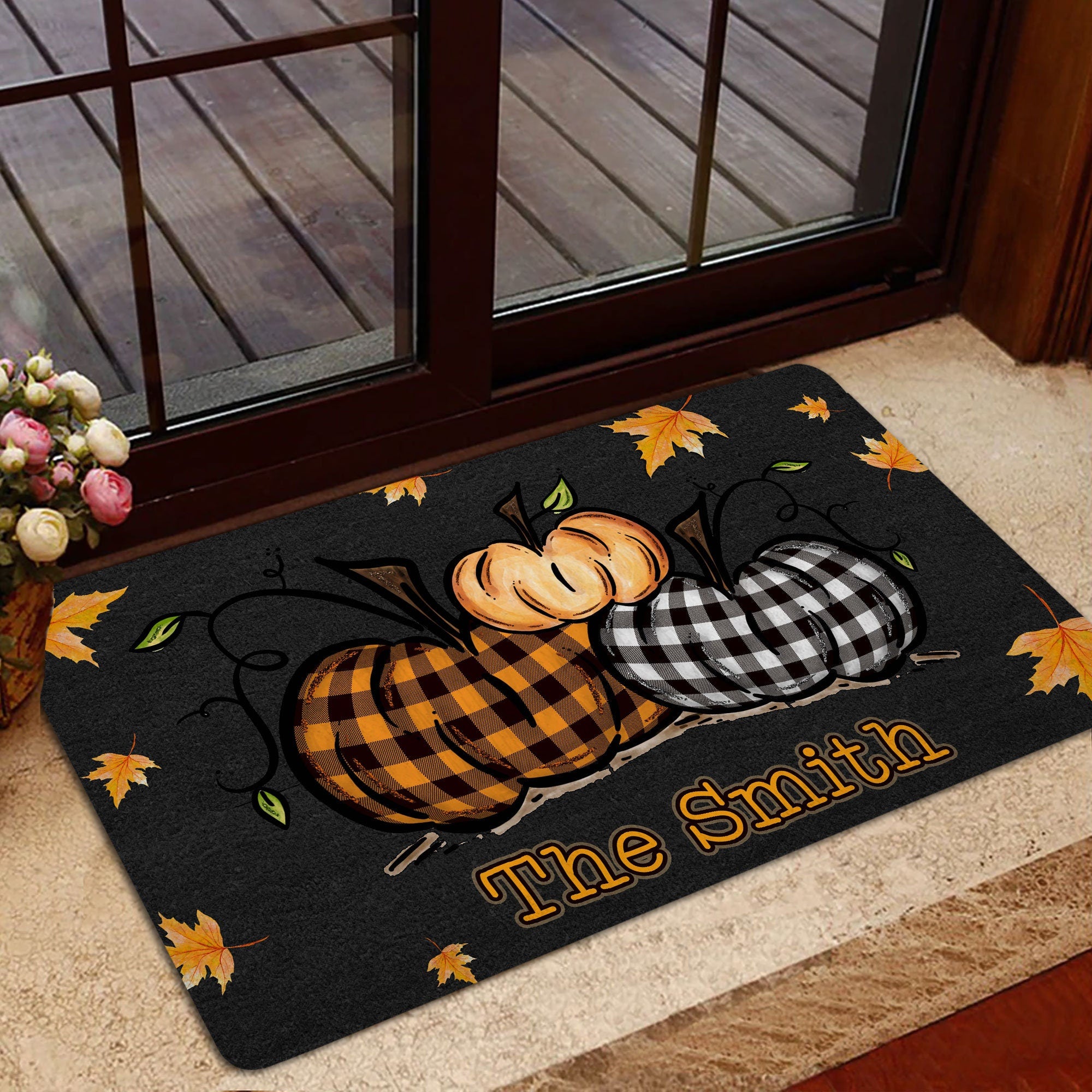 Pumpkin Doormat, Fall Pumpkins Door Mat, Autumn Welcome Mat, Custom Family Name Entrance Mat, Fall Decor, Housewarming Gift