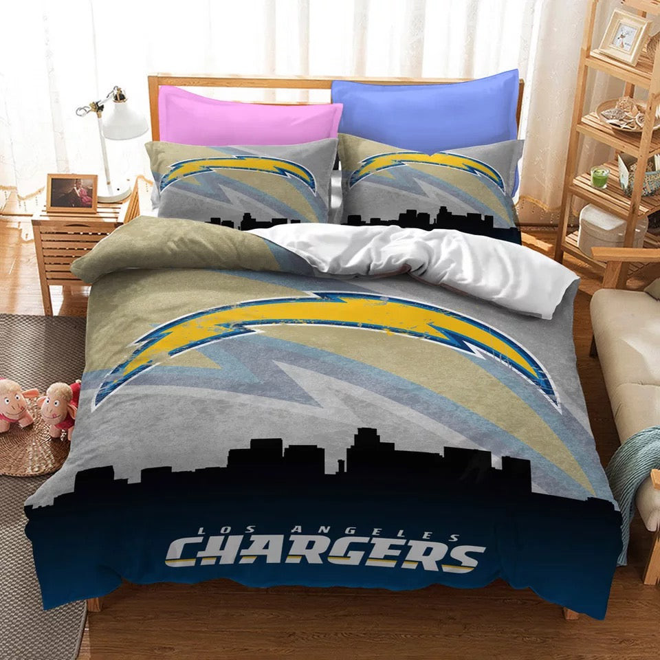 Los Angeles Chargers Football League Quilt Cover Pillowcase Bedding Set Home Bedroom Decor