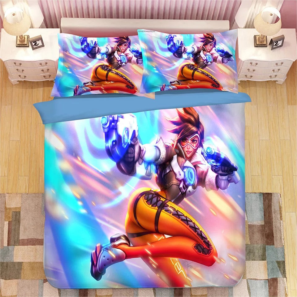 Game Overwatch Dva Tracer Mercy Widowmaker Symmetra Quilt Cover Pillowcase Bedding Set Home Bedroom Decor