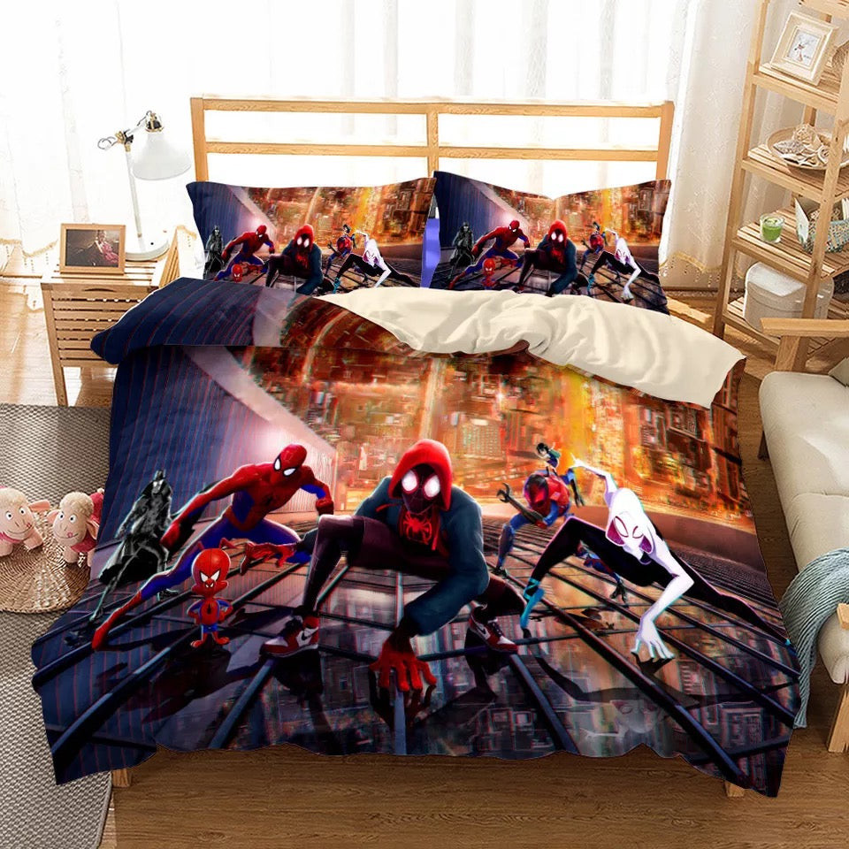 Spider-Man Into The Spider-Verse Miles Morales Quilt Cover Pillowcase Bedding Set Home Bedroom Decor