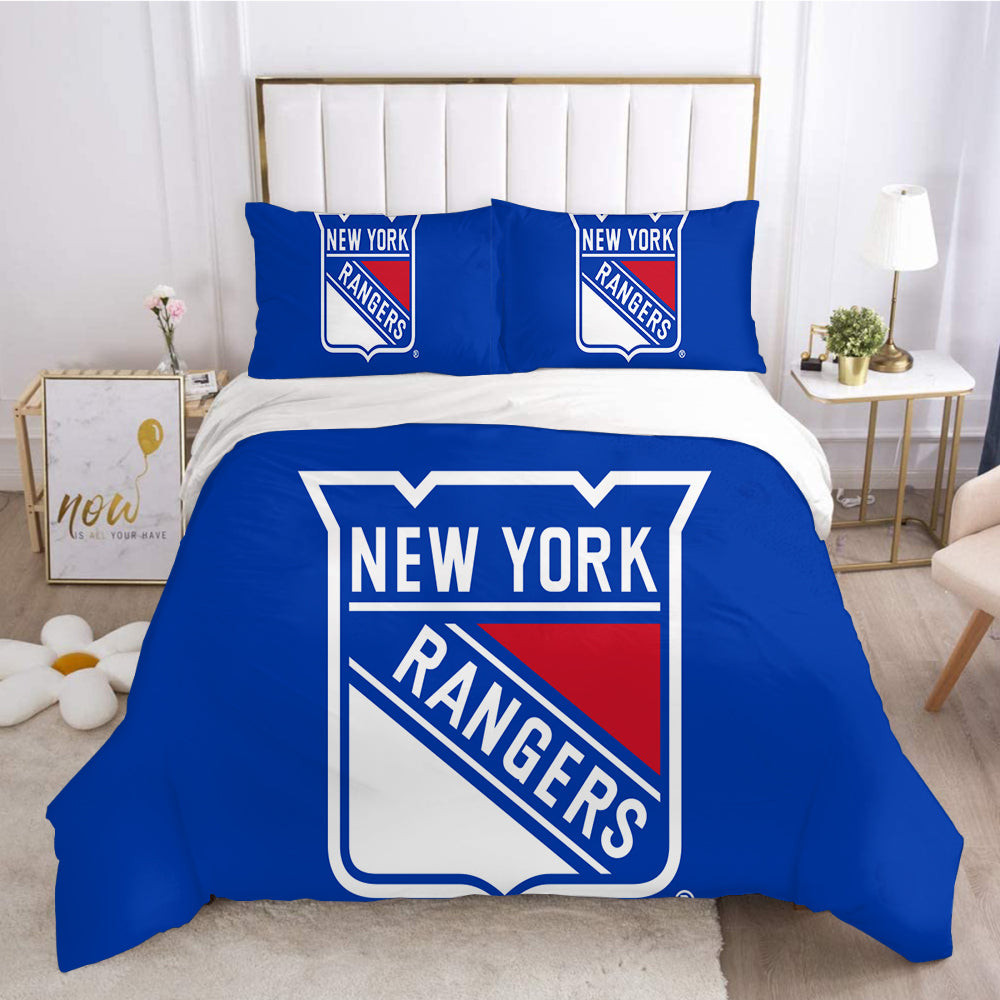 New York Rangers Hockey League Quilt Cover Pillowcase Bedding Set Home Bedroom Decor