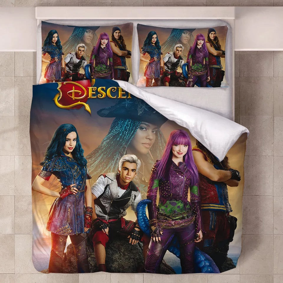Descendants Mal Carlos Evie Jay Quilt Cover Pillowcase Bedding Set Home Bedroom Decor