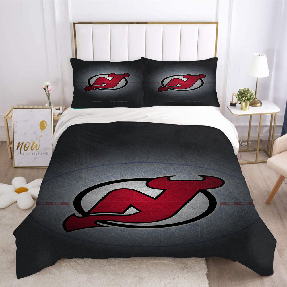 New Jersey Hockey League Devils Quilt Cover Pillowcase Bedding Set Home Bedroom Decor