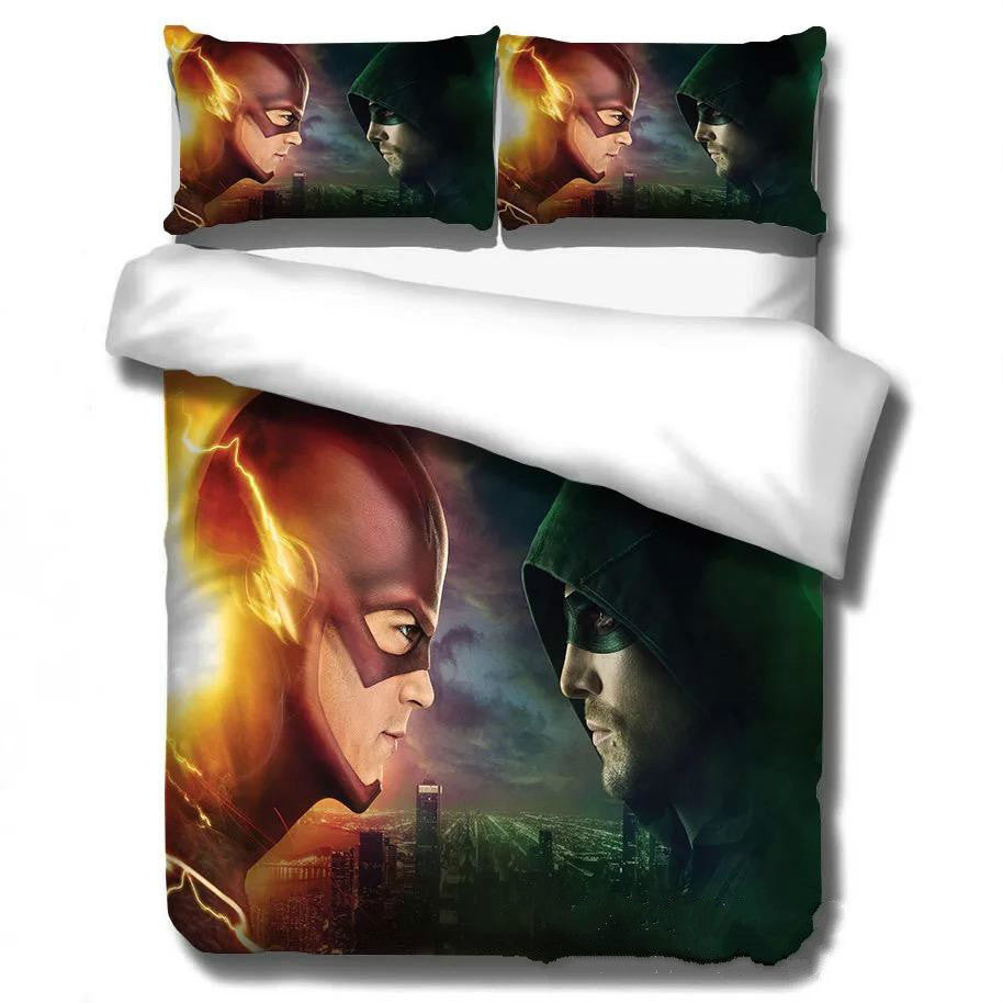 The Flash Barry Allen Arrow Oliver Queen Quilt Cover Pillowcase Bedding Set Home Bedroom Decor
