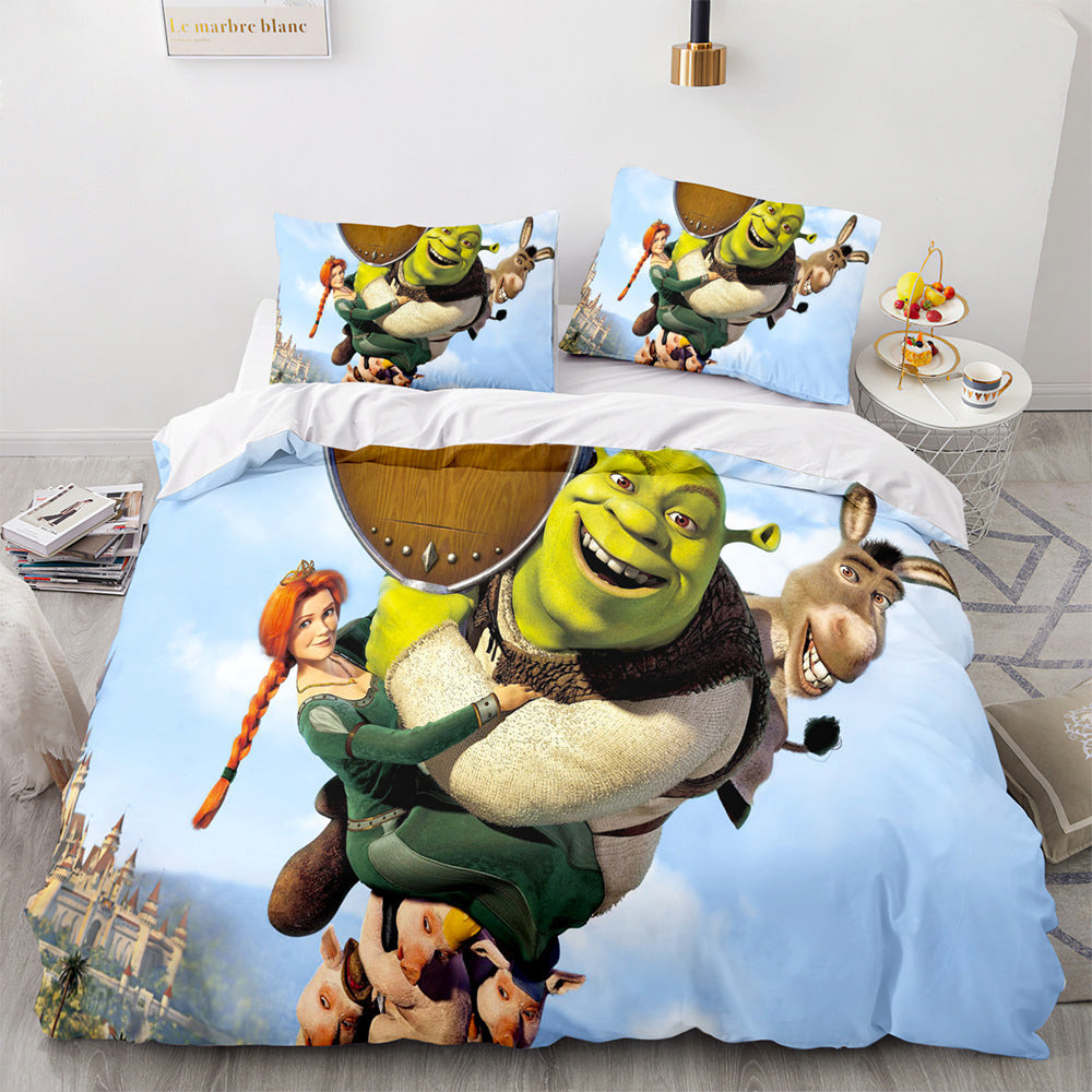 Shrek Quilt Cover Pillowcase Bedding Set Home Bedroom Decor