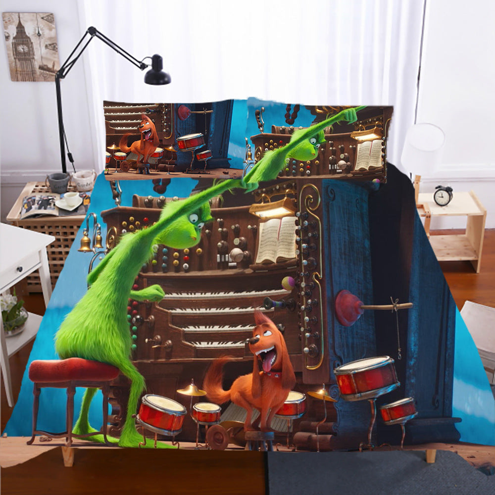 Movie The Grinch How The Grinch Stole Christmas Quilt Cover Pillowcase Bedding Set Home Bedroom Decor