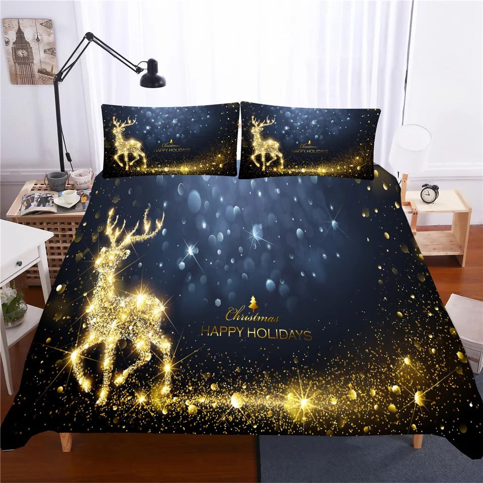 Christmas Santa Claus Quilt Cover Pillowcase Bedding Set Home Bedroom Decor
