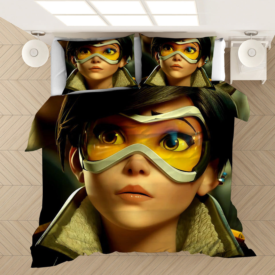 Game Overwatch Tracer Quilt Cover Pillowcase Bedding Set Home Bedroom Decor