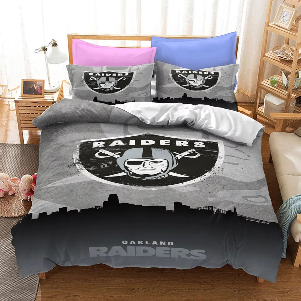 Oakland Football Raiders Quilt Cover Pillowcase Bedding Set Home Bedroom Decor