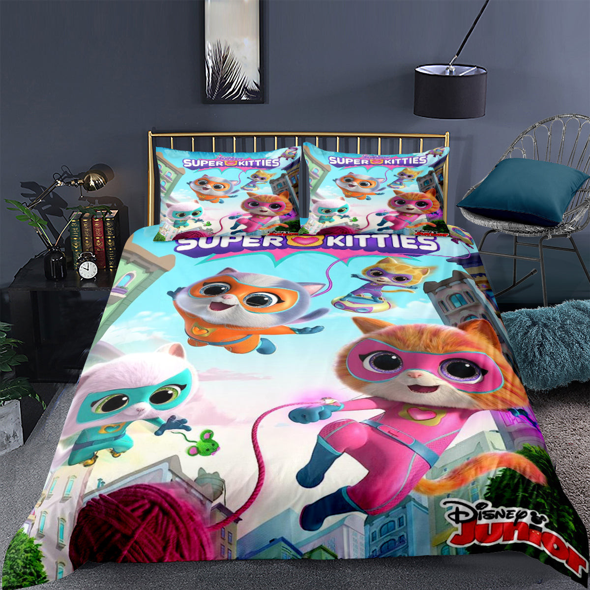 Super Kitties Quilt Cover Pillowcase Bedding Set Home Bedroom Decor
