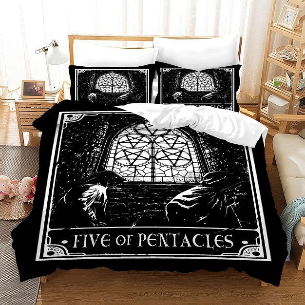 Tarot Five Of Pentacles Quilt Cover Pillowcase Bedding Set Home Bedroom Decor