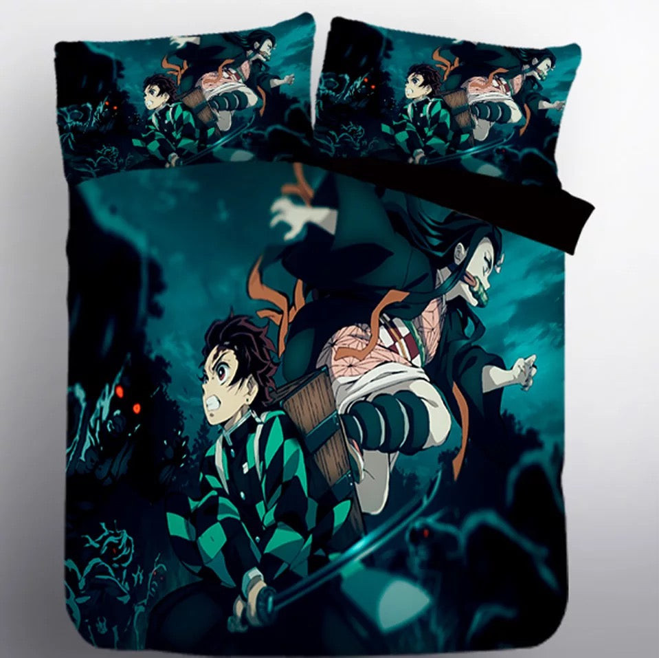 Demon Slayer Kimetsu No Yaiba Kamado Tanjirou Quilt Cover Pillowcase Bedding Set Home Bedroom Decor