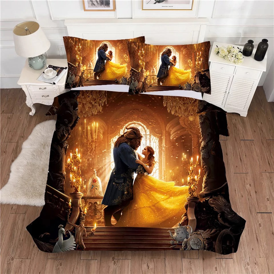 Beauty And The Beast Quilt Cover Pillowcase Bedding Set Home Bedroom Decor