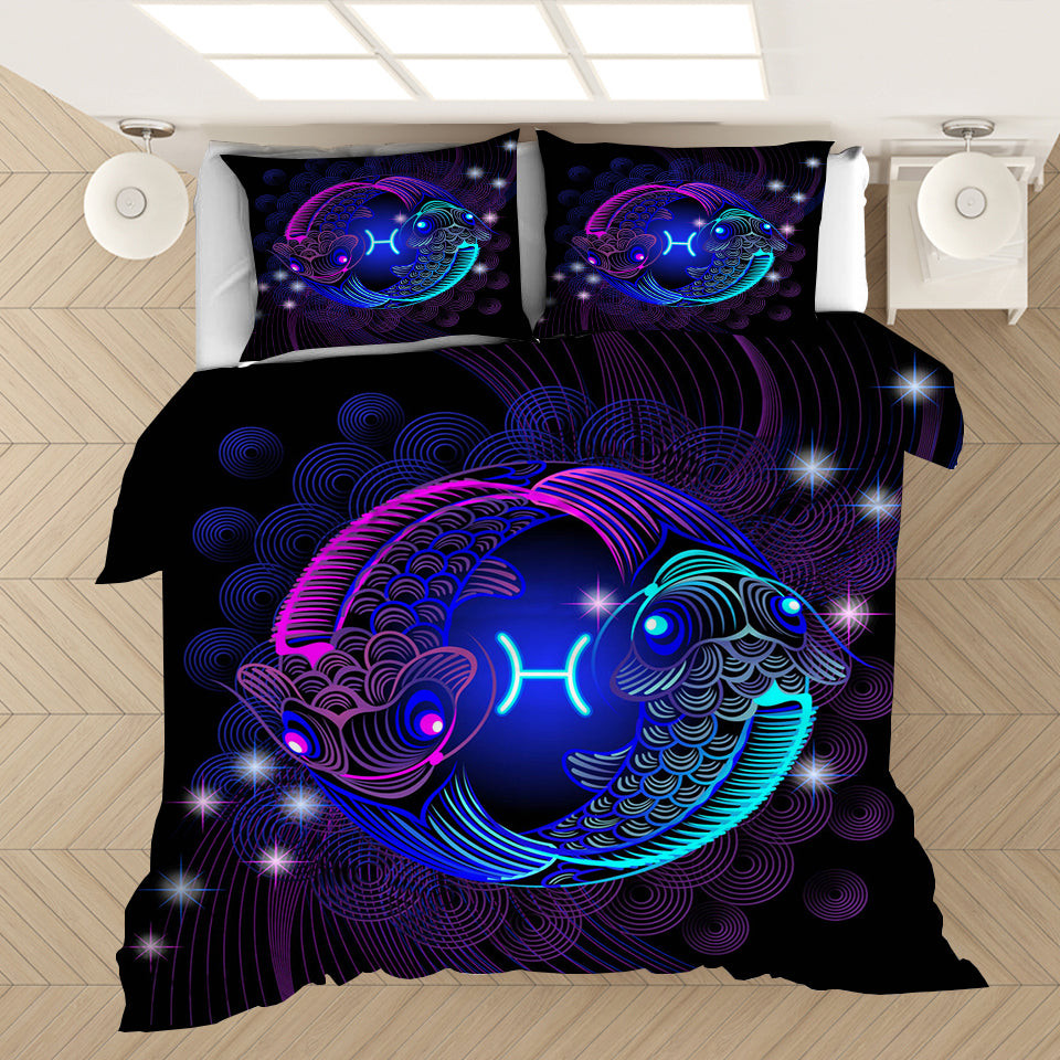 Twelve Constellations Pisces Quilt Cover Pillowcase Bedding Set Home Bedroom Decor