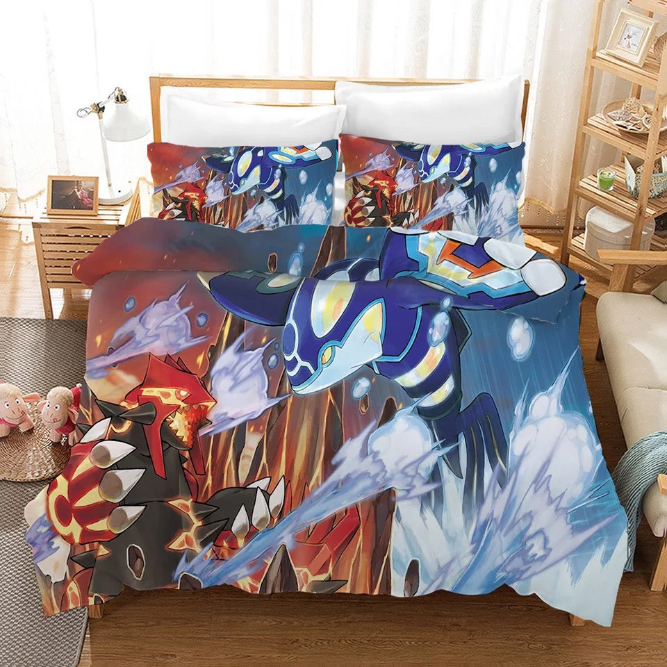 Pokemon Pikachu Groudon Vs Kyogre Quilt Cover Pillowcase Bedding Set Home Bedroom Decor