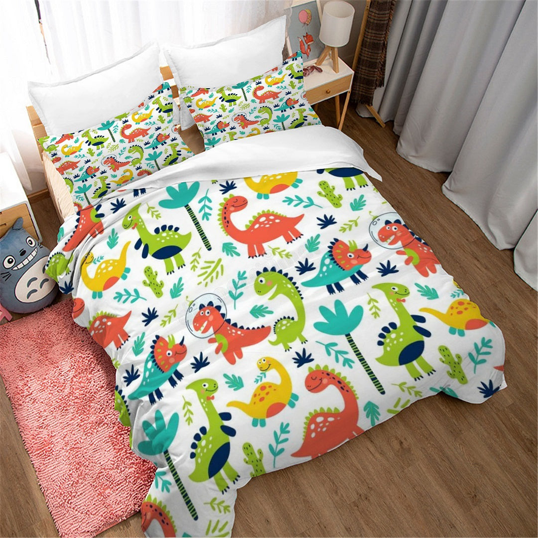 Cartoon Little Dinosaur Quilt Cover Pillowcase Bedding Set Home Bedroom Decor