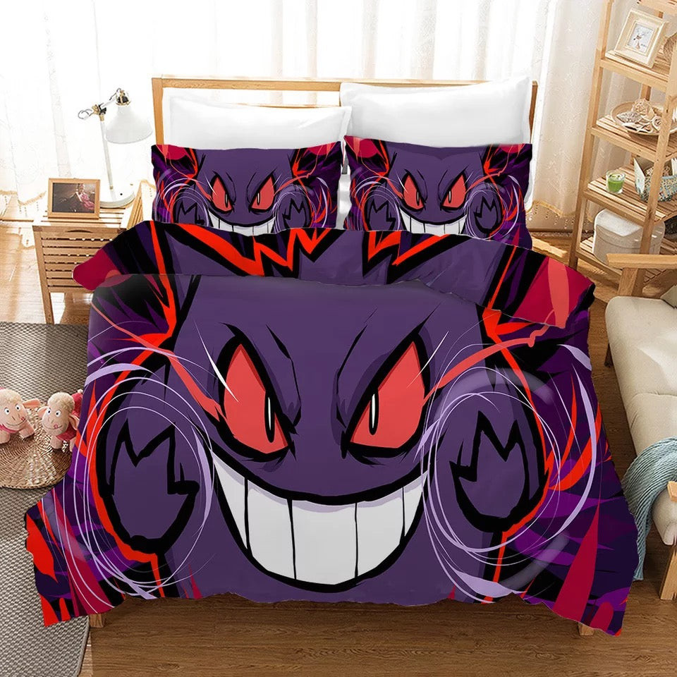 Pokemon Pikachu Gengar Quilt Cover Pillowcase Bedding Set Home Bedroom Decor