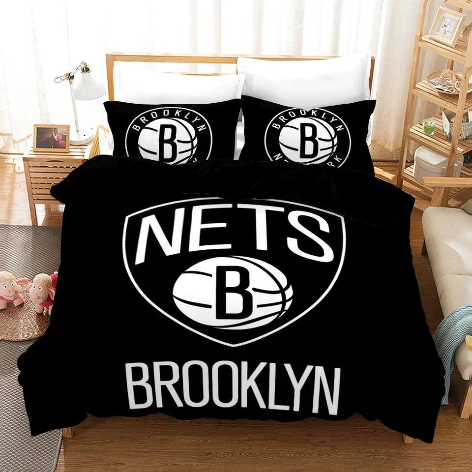 Brooklyn NBA Nets Quilt Cover Pillowcase Bedding Set Home Bedroom Decor