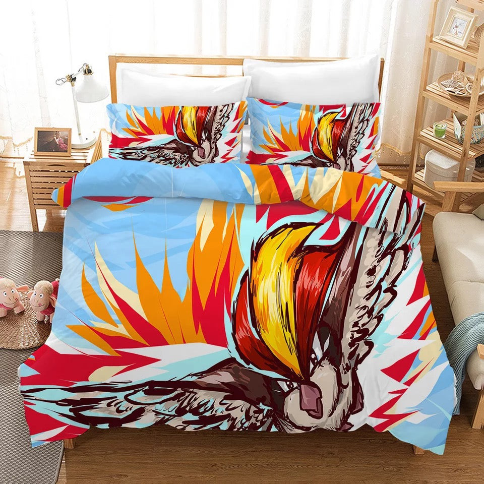 Pokemon Pikachu Brave Bird Quilt Cover Pillowcase Bedding Set Home Bedroom Decor