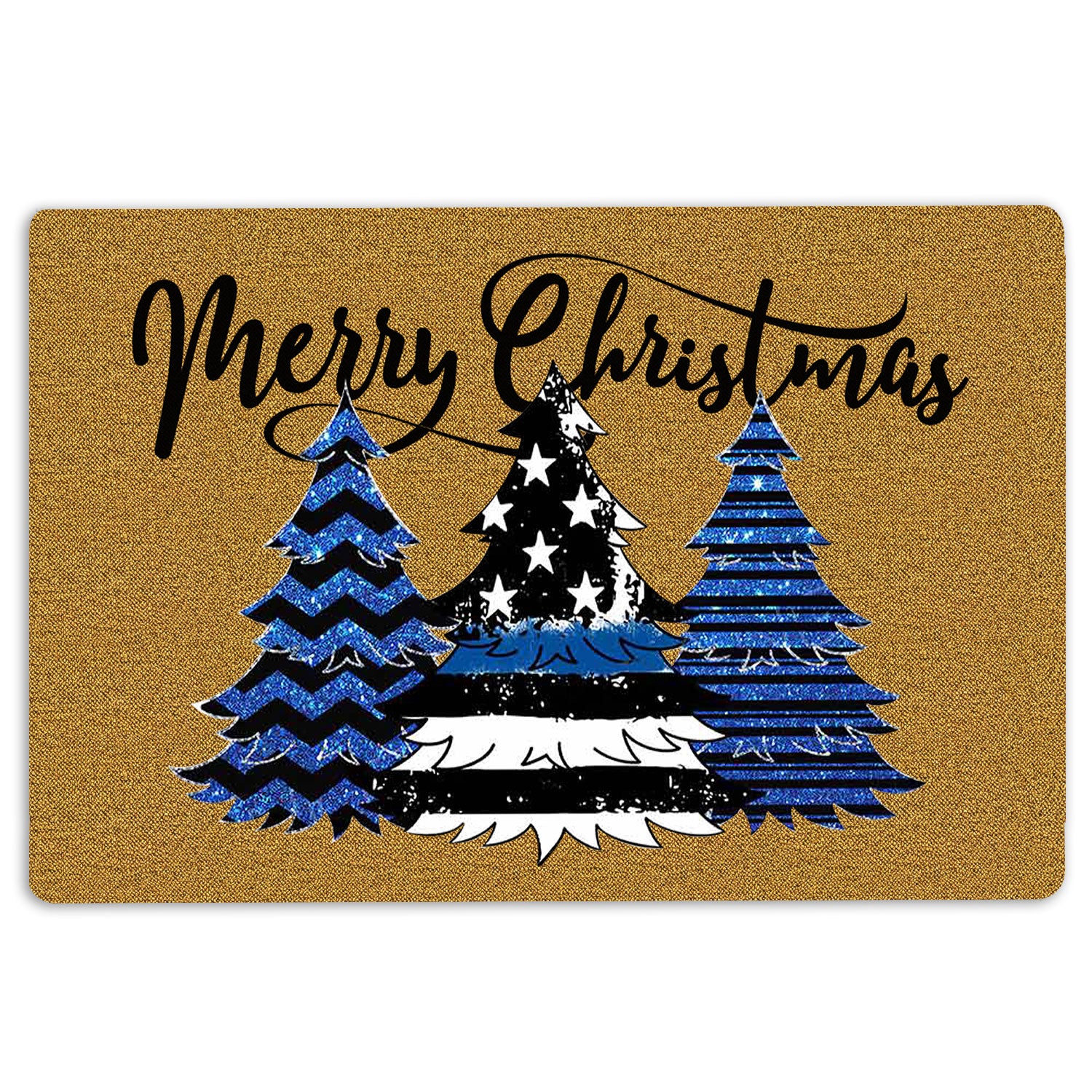Police Rubber Doormat, Merry Christmas Police Officer Christmas Tree Thin Blue Line Welcome Doormat, Indoor Outdoor Door Mat, Home Decor