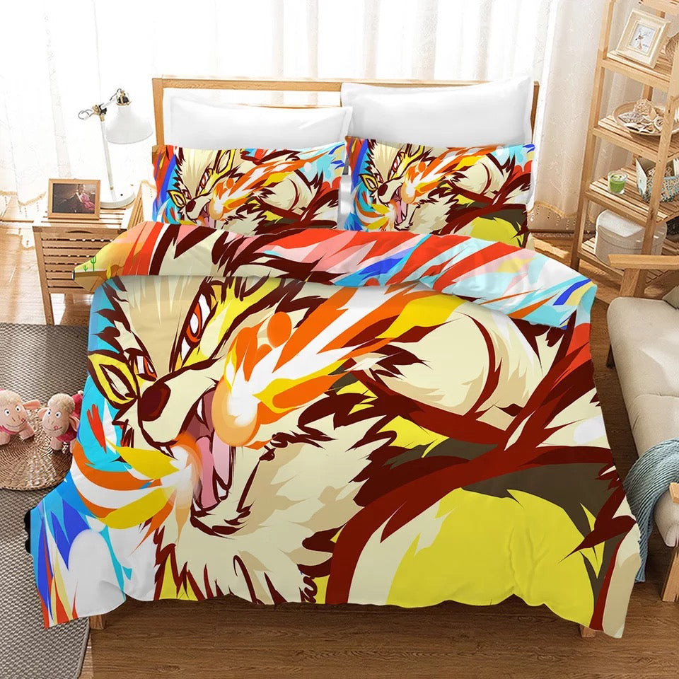 Pokemon Pikachu Arcanine Quilt Cover Pillowcase Bedding Set Home Bedroom Decor