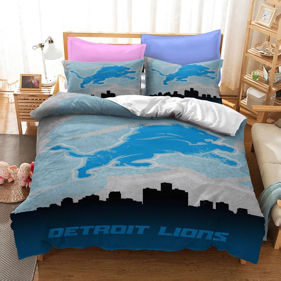 Detroit Lions Football League Quilt Cover Pillowcase Bedding Set Home Bedroom Decor