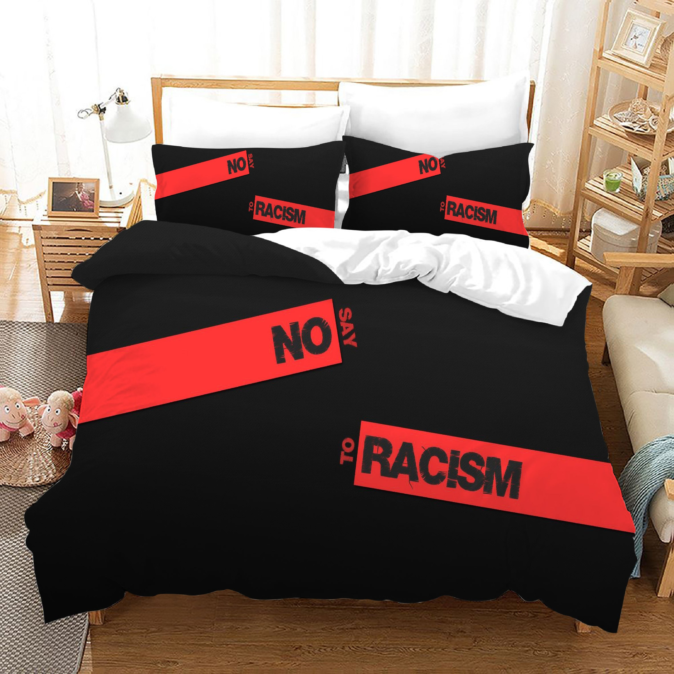 Say No To Racism Quilt Cover Pillowcase Bedding Set Home Bedroom Decor