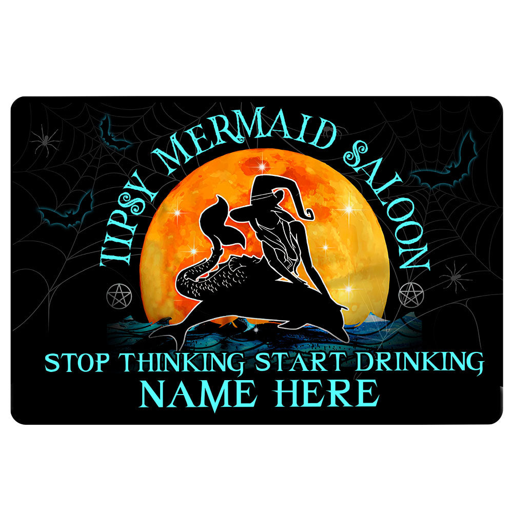 Mermaid Rubber Doormat, Tipsy Mermaid Saloon Halloween Holiday Welcome Doormat, Custom Name Indoor Outdoor Door Mat, Home Decor