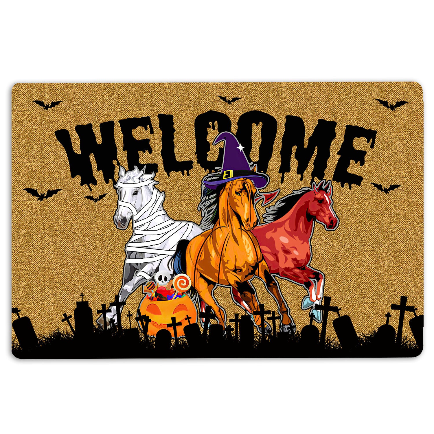 Horse Rubber Doormat, Halloween Welcome Home Horse Happy Halloween Horses Lover Welcome Doormat, Indoor Outdoor Door Mat, Home Decor