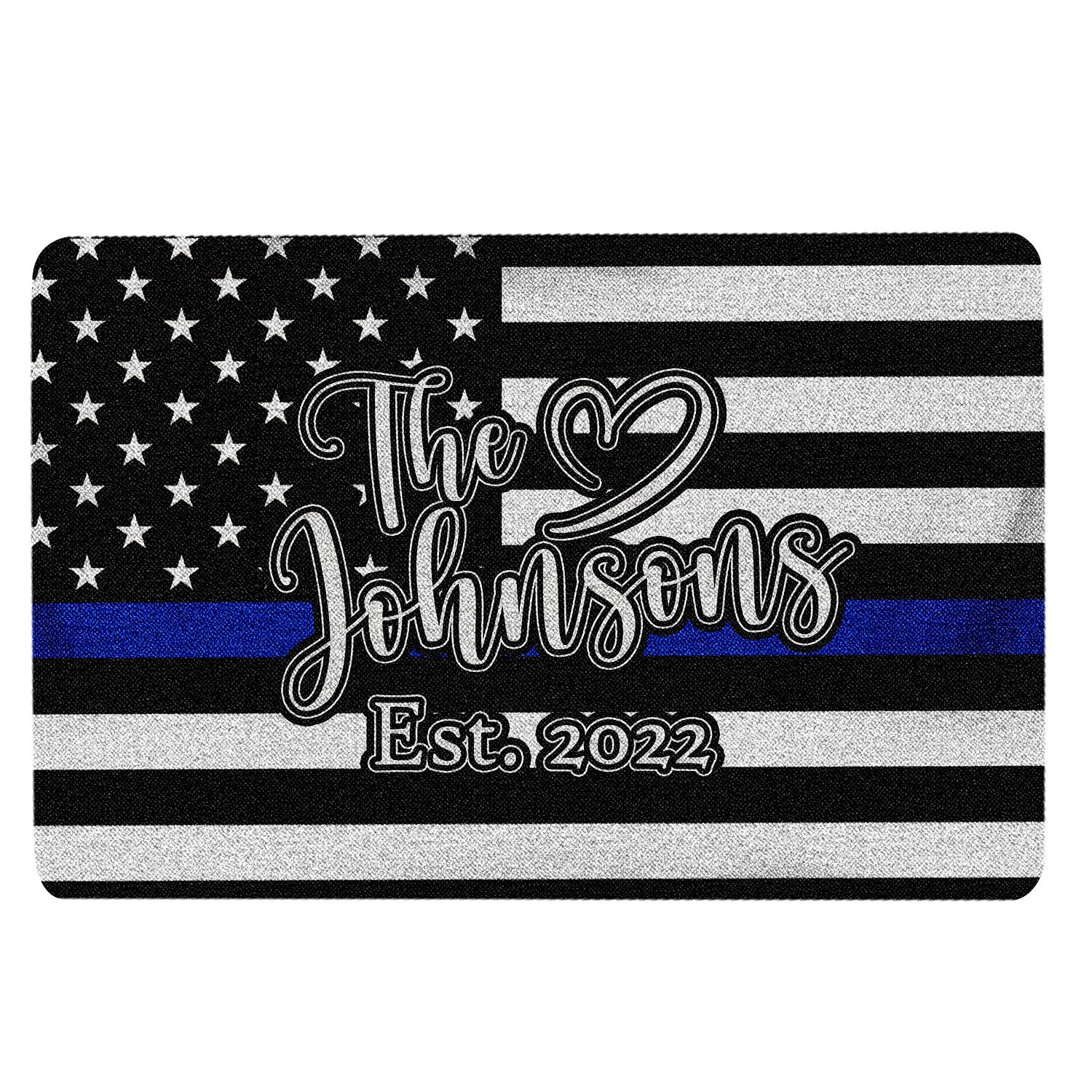 Police Rubber Doormat, Police Back The Blue Family Name Welcome Doormat, Custom Name Number Indoor Outdoor Door Mat, Home Decor