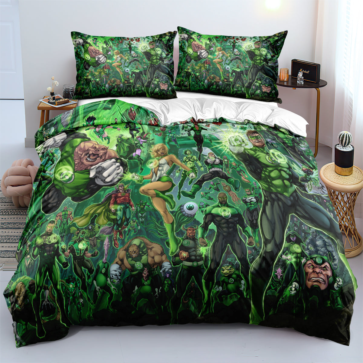 Green Lantern Quilt Case Pillowcase Bedding Set